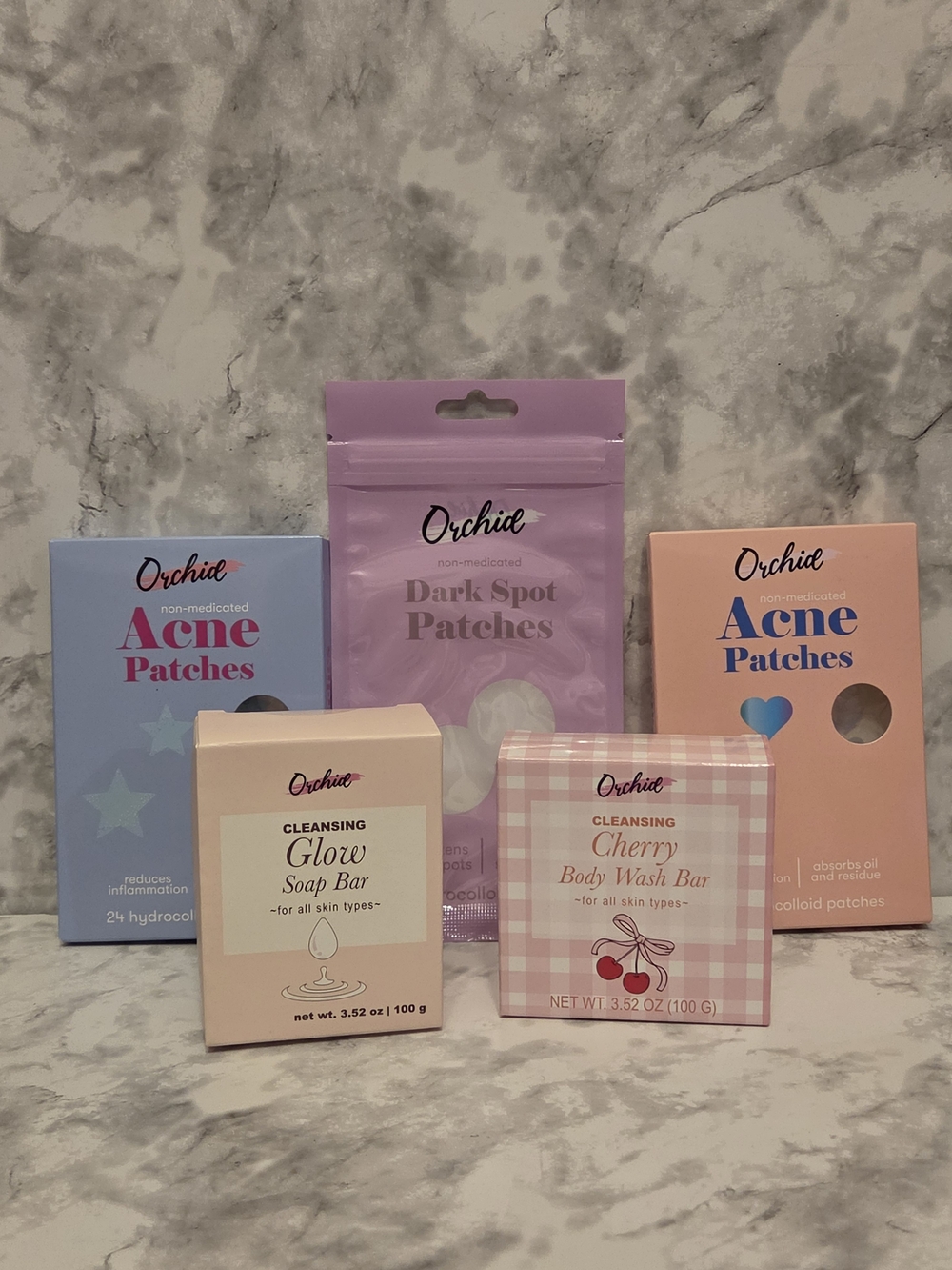 Orchid Gentle Skin Care Bundle 5 Pieces - Acne & Dark Spot Patches, Body Soaps